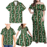 Pikake Maile Tiare Lei Family Matching Off Shoulder Maxi Dress and Hawaiian Shirt Omaomao Lauhala Pattern LT01 - Polynesian Pride