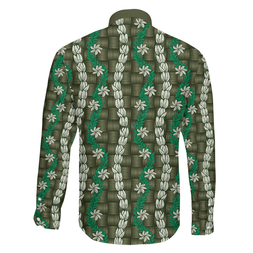 Pikake Maile Tiare Lei Family Matching Off Shoulder Short Dress and Hawaiian Shirt Omaomao Lauhala Pattern LT01 - Polynesian Pride