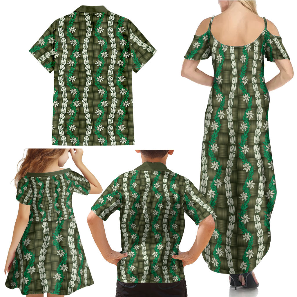 Pikake Maile Tiare Lei Family Matching Summer Maxi Dress and Hawaiian Shirt Omaomao Lauhala Pattern LT01 - Polynesian Pride