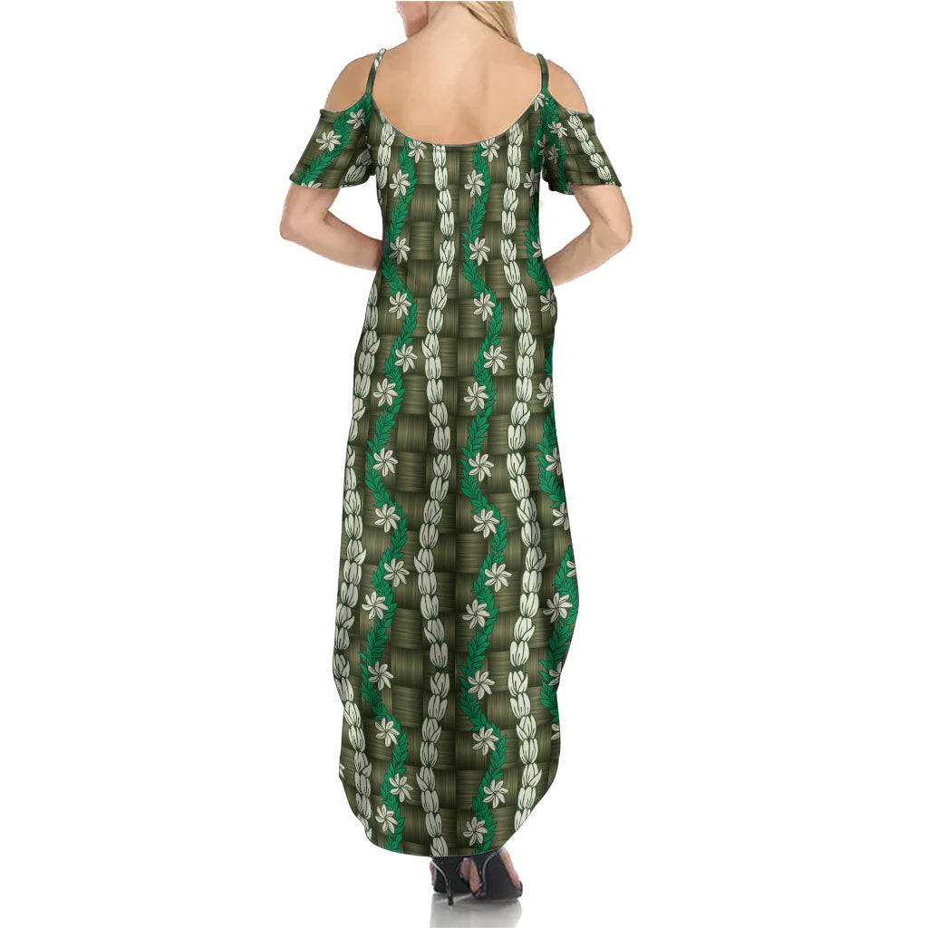 Pikake Maile Tiare Lei Family Matching Summer Maxi Dress and Hawaiian Shirt Omaomao Lauhala Pattern LT01 - Polynesian Pride
