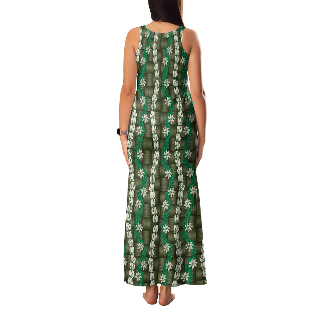 Pikake Maile Tiare Lei Family Matching Tank Maxi Dress and Hawaiian Shirt Omaomao Lauhala Pattern LT01 - Polynesian Pride