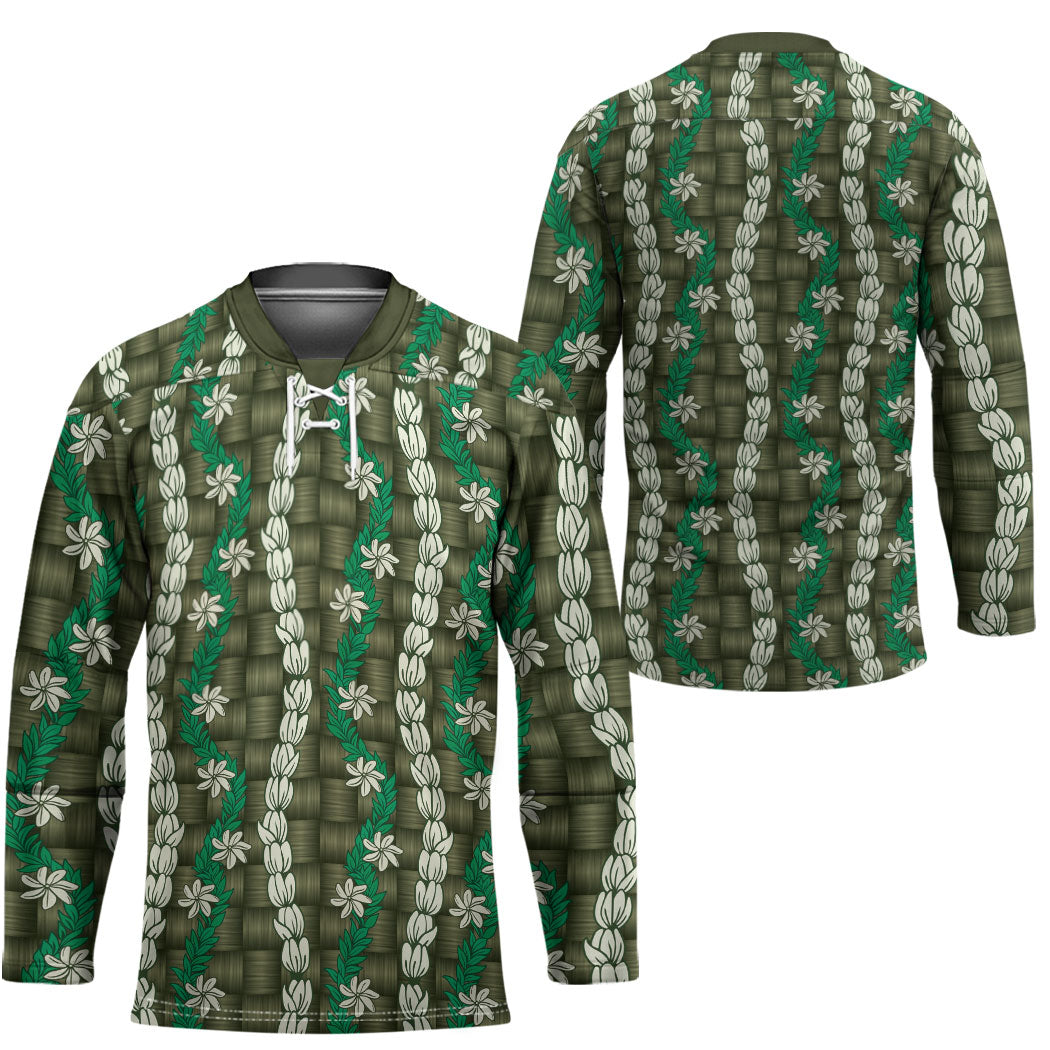 Pikake Maile Tiare Lei Hockey Jersey Omaomao Lauhala Pattern