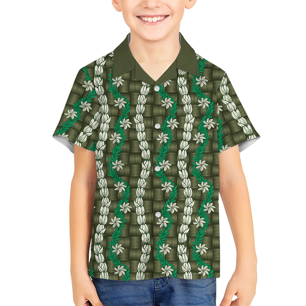 Pikake Maile Tiare Lei Kid Hawaiian Shirt Omaomao Lauhala Pattern