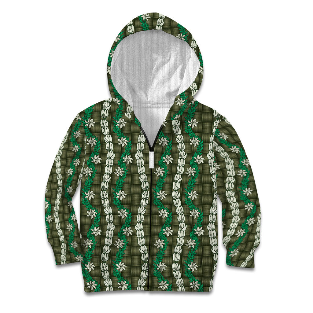 Pikake Maile Tiare Lei Kid Hoodie Omaomao Lauhala Pattern