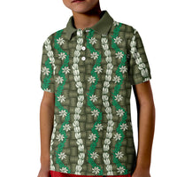 Pikake Maile Tiare Lei Kid Polo Shirt Omaomao Lauhala Pattern LT01 Kid Green - Polynesian Pride