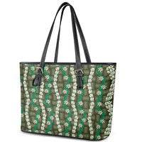 Pikake Maile Tiare Lei Leather Tote Bag Omaomao Lauhala Pattern