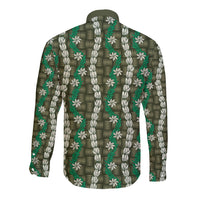 Pikake Maile Tiare Lei Long Sleeve Button Shirt Omaomao Lauhala Pattern