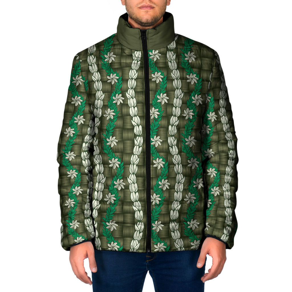 Pikake Maile Tiare Lei Padded Jacket Omaomao Lauhala Pattern LT01 Men Green - Polynesian Pride