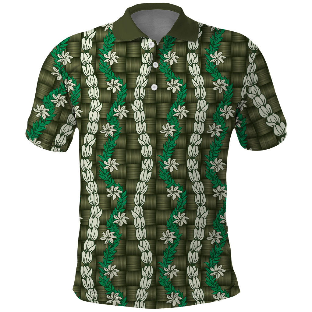 Pikake Maile Tiare Lei Polo Shirt Omaomao Lauhala Pattern LT01 Green - Polynesian Pride