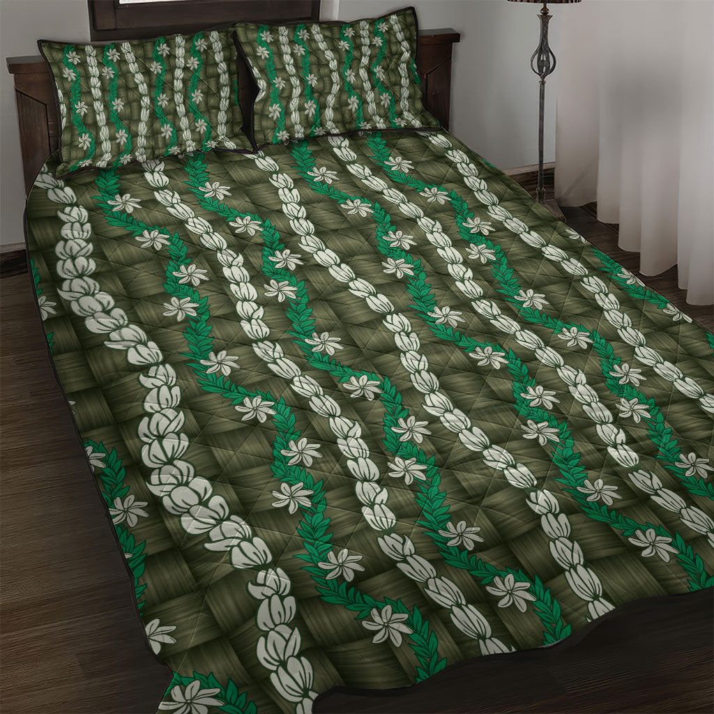 Pikake Maile Tiare Lei Quilt Bed Set Omaomao Lauhala Pattern LT01 Green - Polynesian Pride
