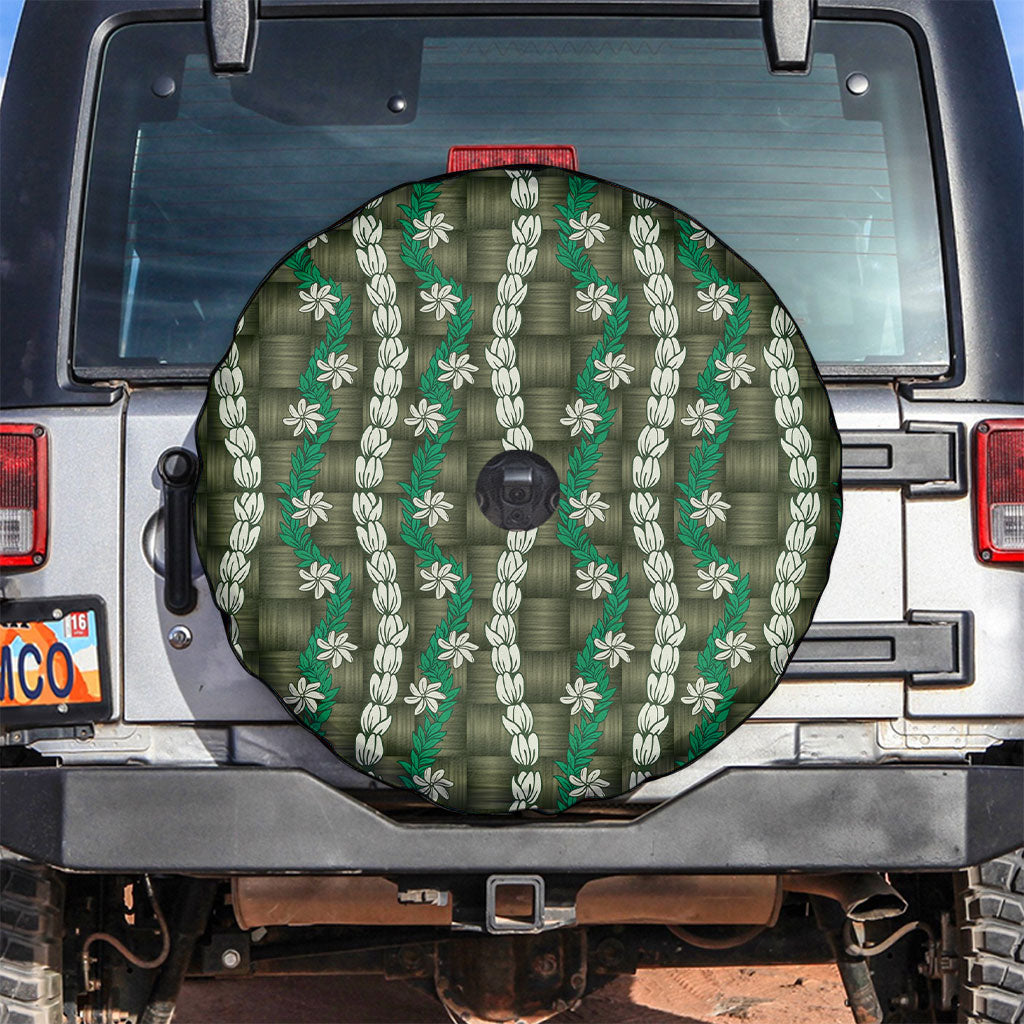 Pikake Maile Tiare Lei Spare Tire Cover Omaomao Lauhala Pattern LT01 Green - Polynesian Pride