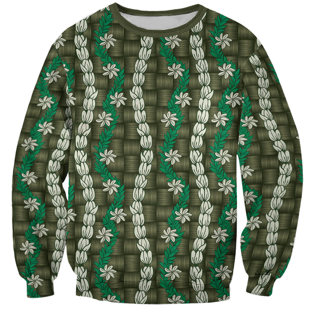 Pikake Maile Tiare Lei Sweatshirt Omaomao Lauhala Pattern LT01 Unisex Green - Polynesian Pride