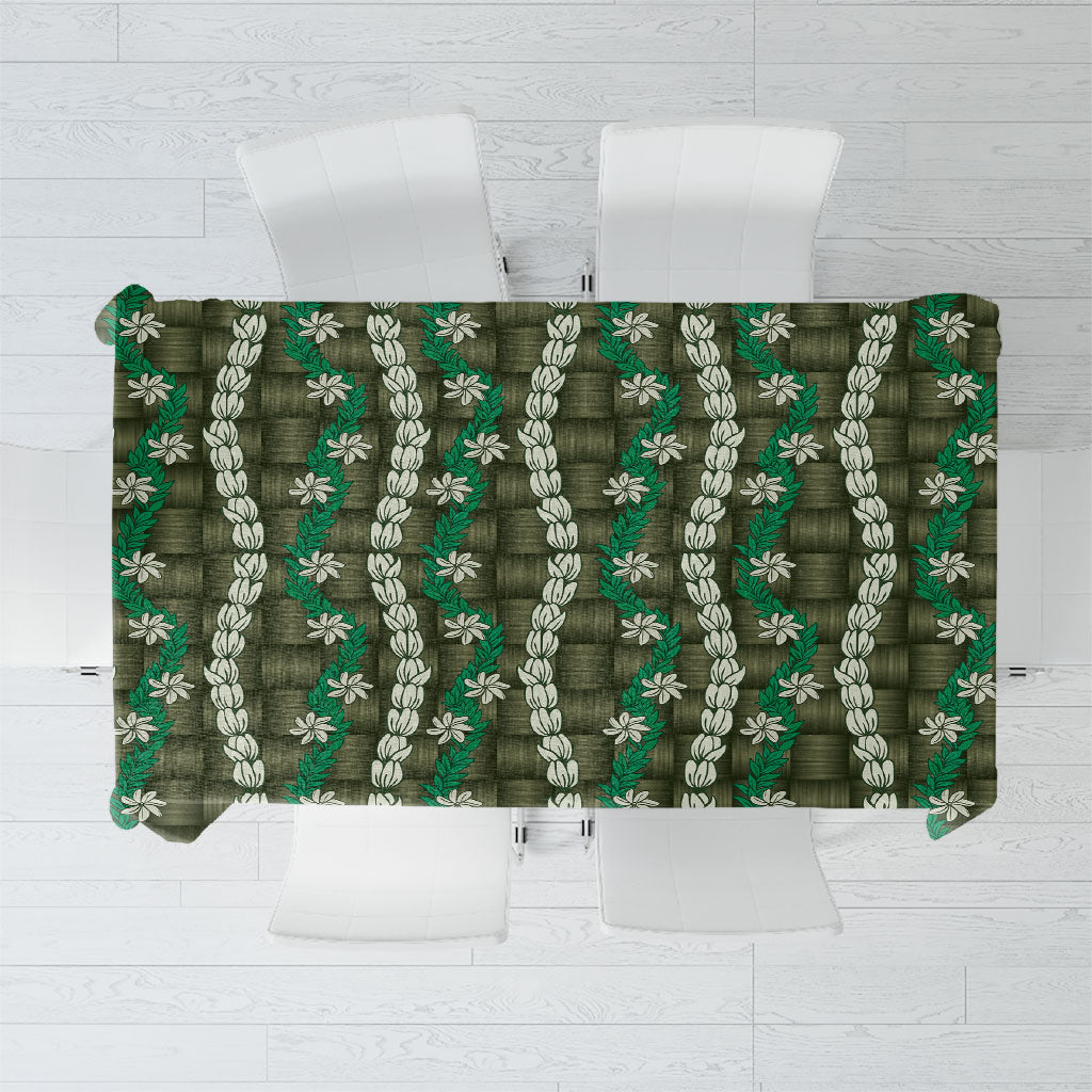 Pikake Maile Tiare Lei Tablecloth Omaomao Lauhala Pattern LT01 Green - Polynesian Pride