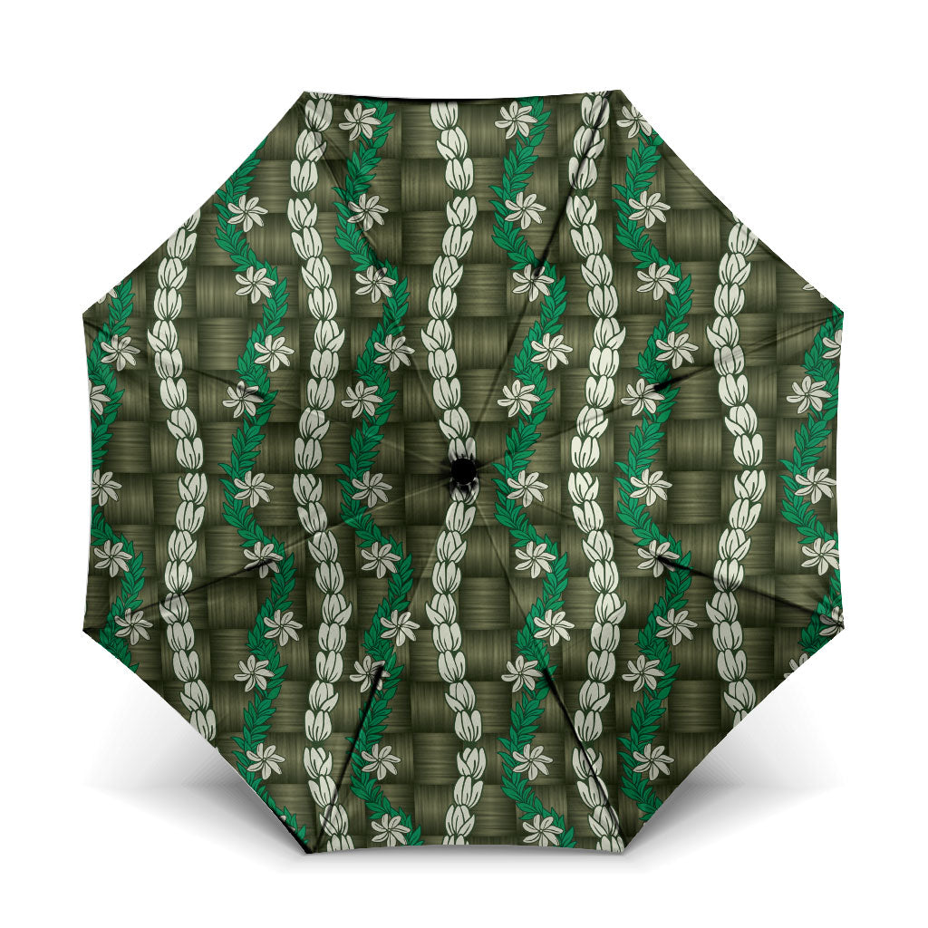 Pikake Maile Tiare Lei Umbrella Omaomao Lauhala Pattern LT01 One Size Folded 11.42 inch Opened Diameter 37.4 inch Green - Polynesian Pride