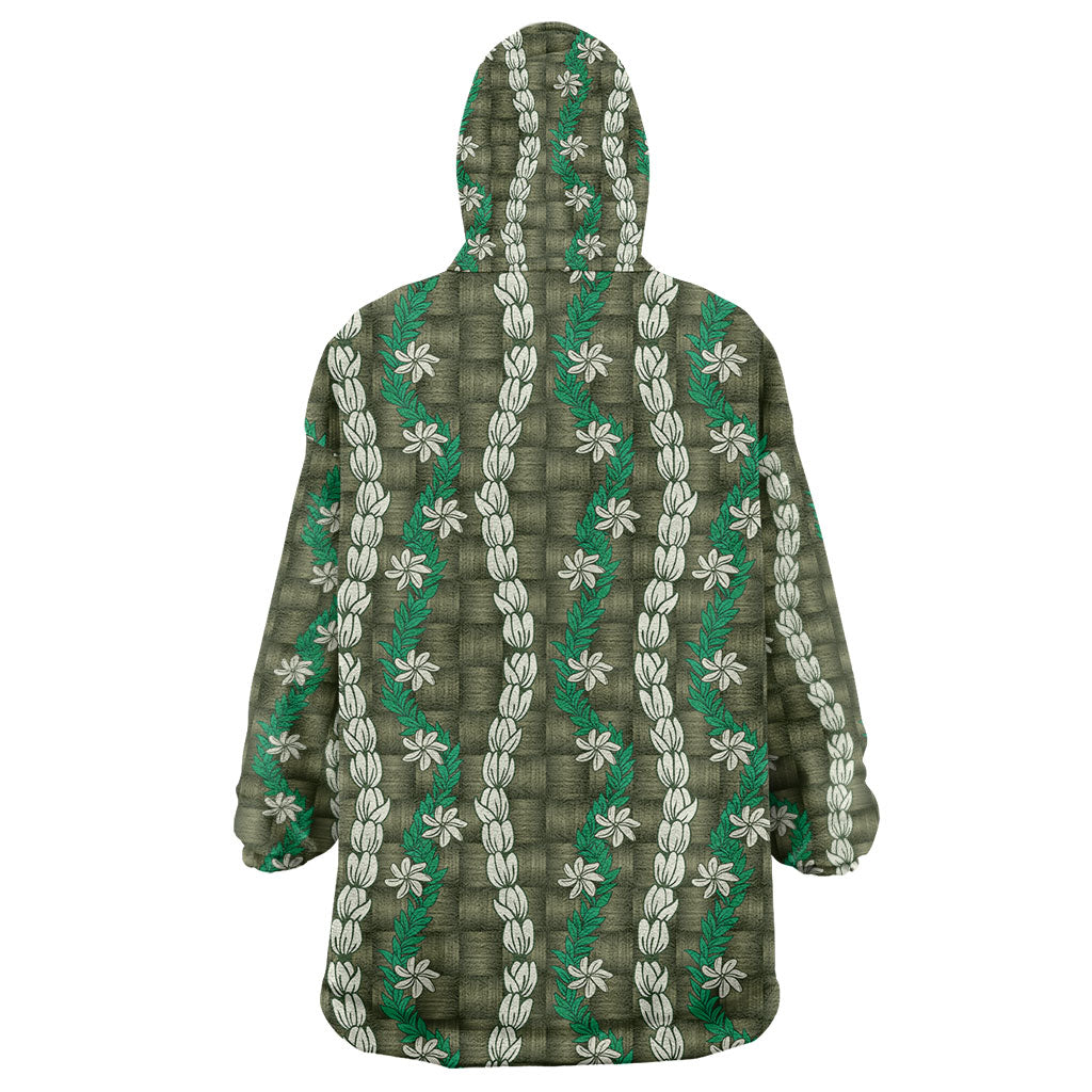 Pikake Maile Tiare Lei Wearable Blanket Hoodie Omaomao Lauhala Pattern