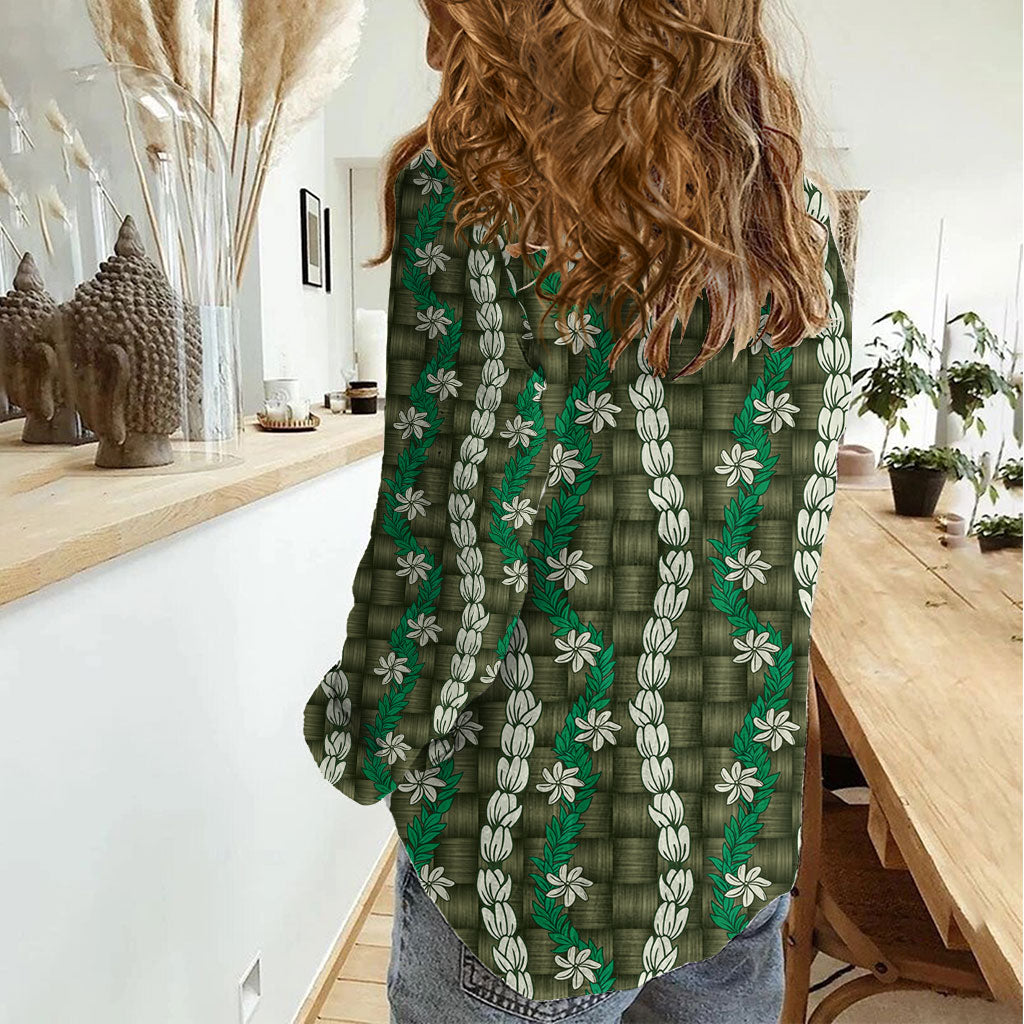Pikake Maile Tiare Lei Women Casual Shirt Omaomao Lauhala Pattern