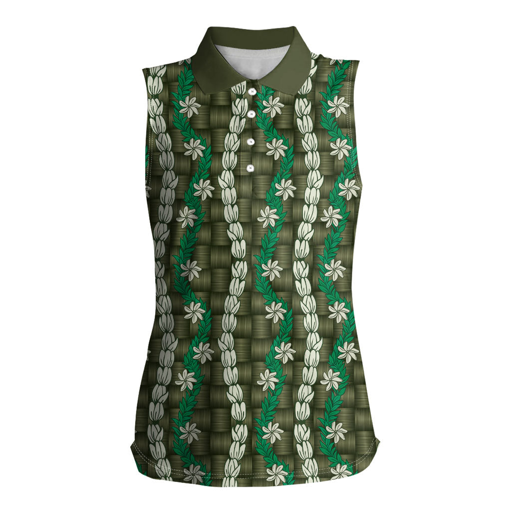 Pikake Maile Tiare Lei Women Sleeveless Polo Shirt Omaomao Lauhala Pattern