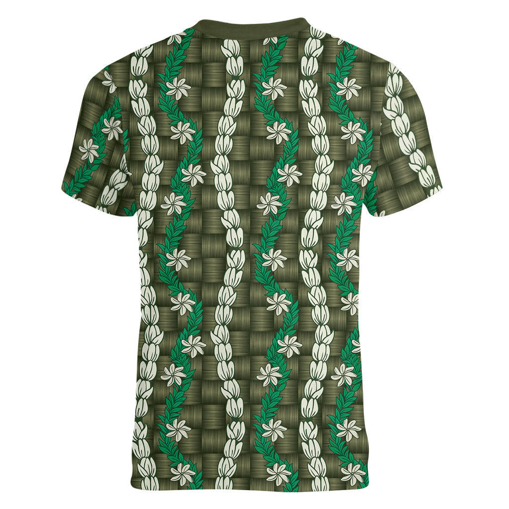 Pikake Maile Tiare Lei Women V-Neck T-Shirt Omaomao Lauhala Pattern LT01 - Polynesian Pride