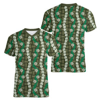 Pikake Maile Tiare Lei Women V-Neck T-Shirt Omaomao Lauhala Pattern LT01 - Polynesian Pride