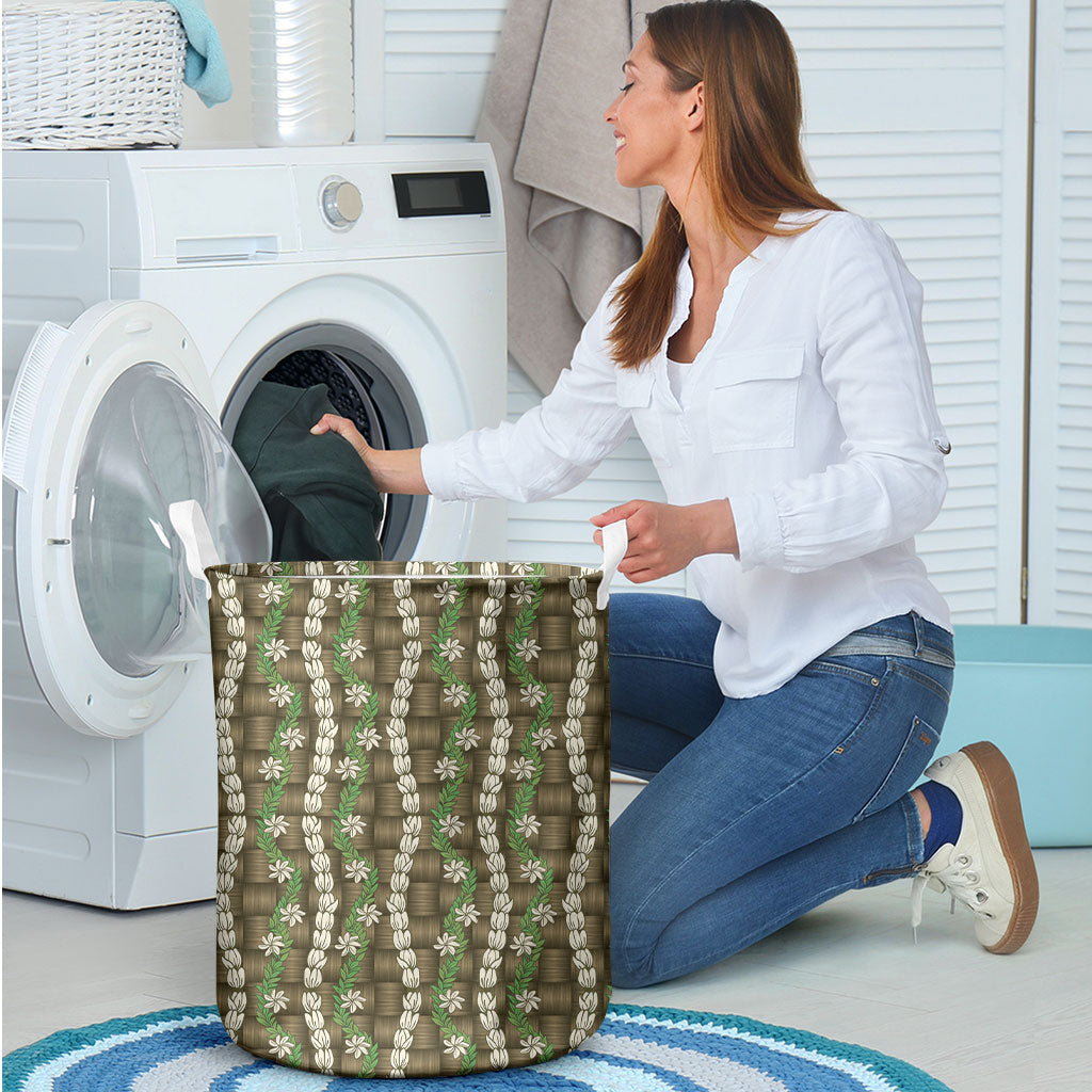 Pikake Maile Tiare Lei Laundry Basket Natural Lauhala Pattern