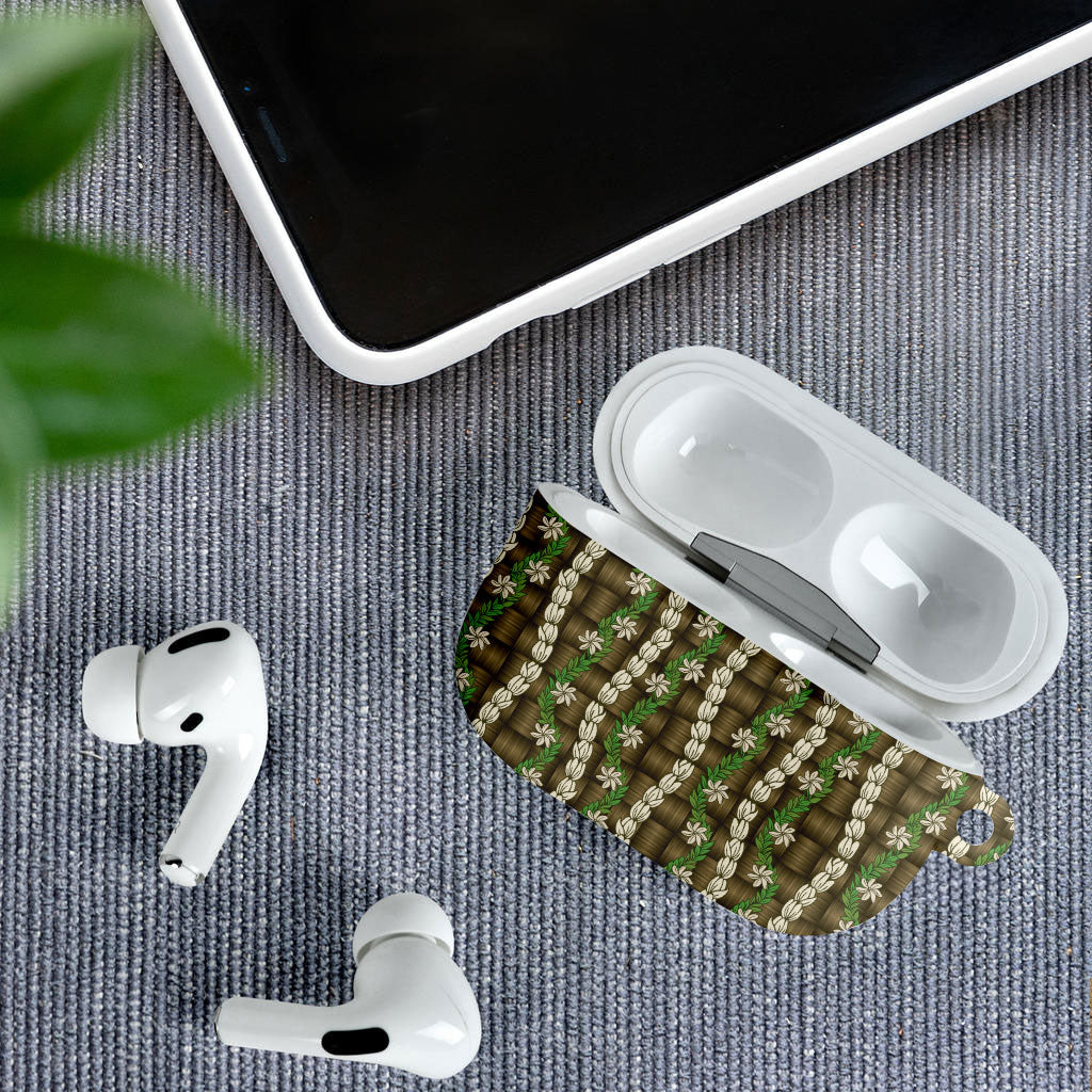 Pikake Maile Tiare Lei AirPods Case Natural Lauhala Pattern