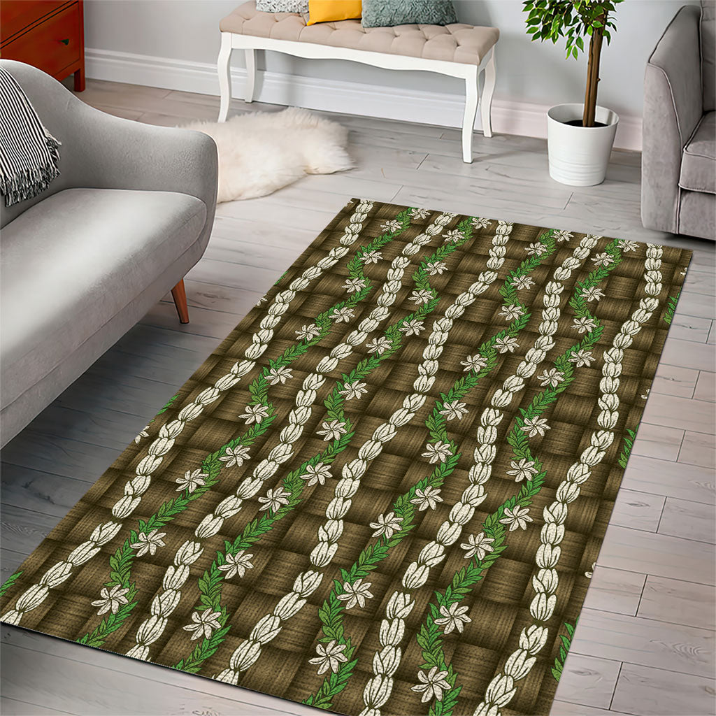 Pikake Maile Tiare Lei Area Rug Natural Lauhala Pattern