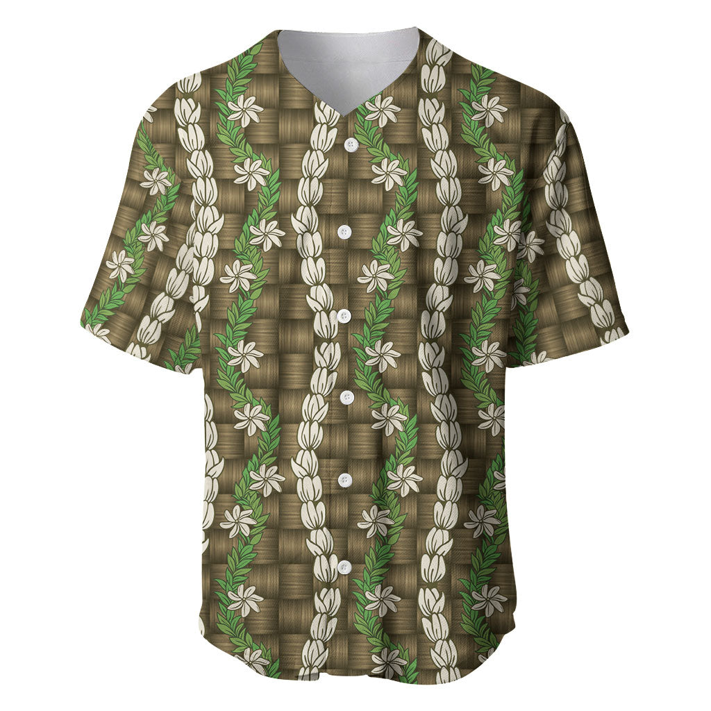 Pikake Maile Tiare Lei Baseball Jersey Natural Lauhala Pattern LT01 Brown - Polynesian Pride