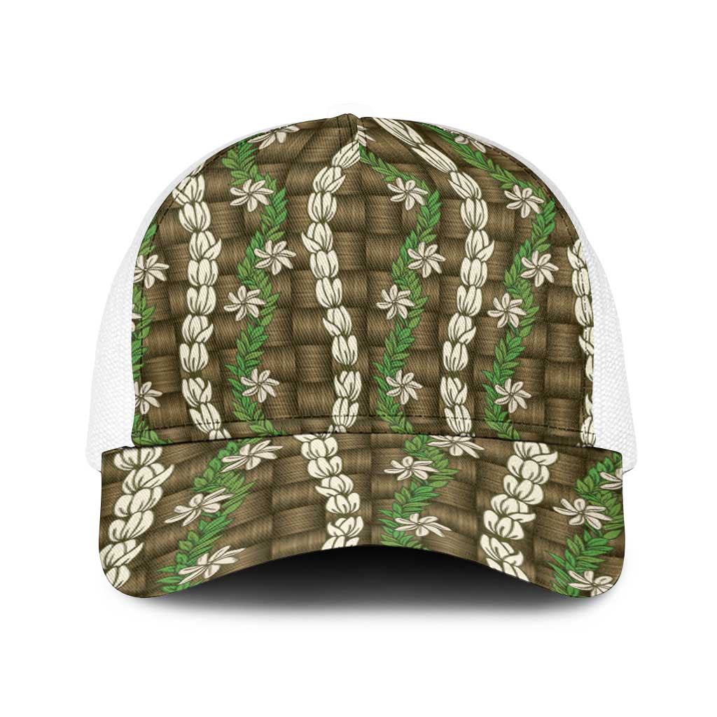 Pikake Maile Tiare Lei Baseball Net Cap Natural Lauhala Pattern