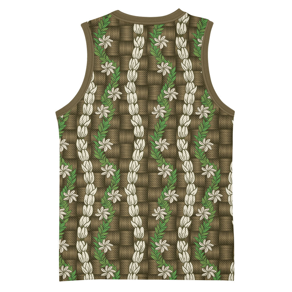Pikake Maile Tiare Lei Basketball Jersey Natural Lauhala Pattern