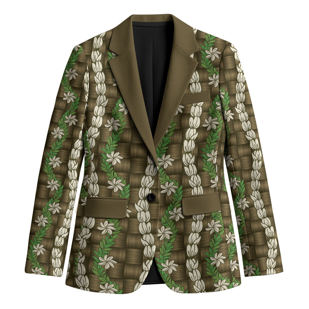 Pikake Maile Tiare Lei Blazer Natural Lauhala Pattern LT01 Unisex Brown - Polynesian Pride