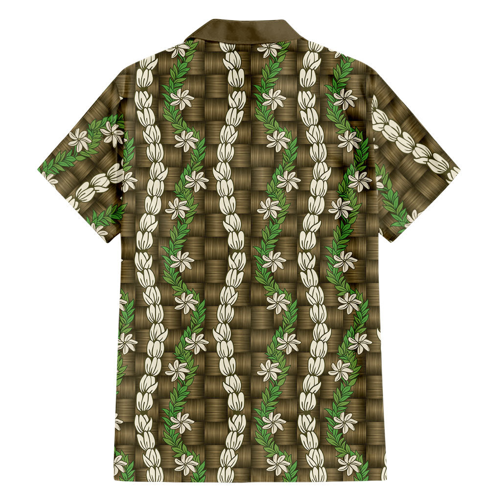 Pikake Maile Tiare Lei Family Matching Long Sleeve Bodycon Dress and Hawaiian Shirt Natural Lauhala Pattern LT01 - Polynesian Pride