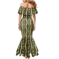 Pikake Maile Tiare Lei Family Matching Mermaid Dress and Hawaiian Shirt Natural Lauhala Pattern LT01 - Polynesian Pride