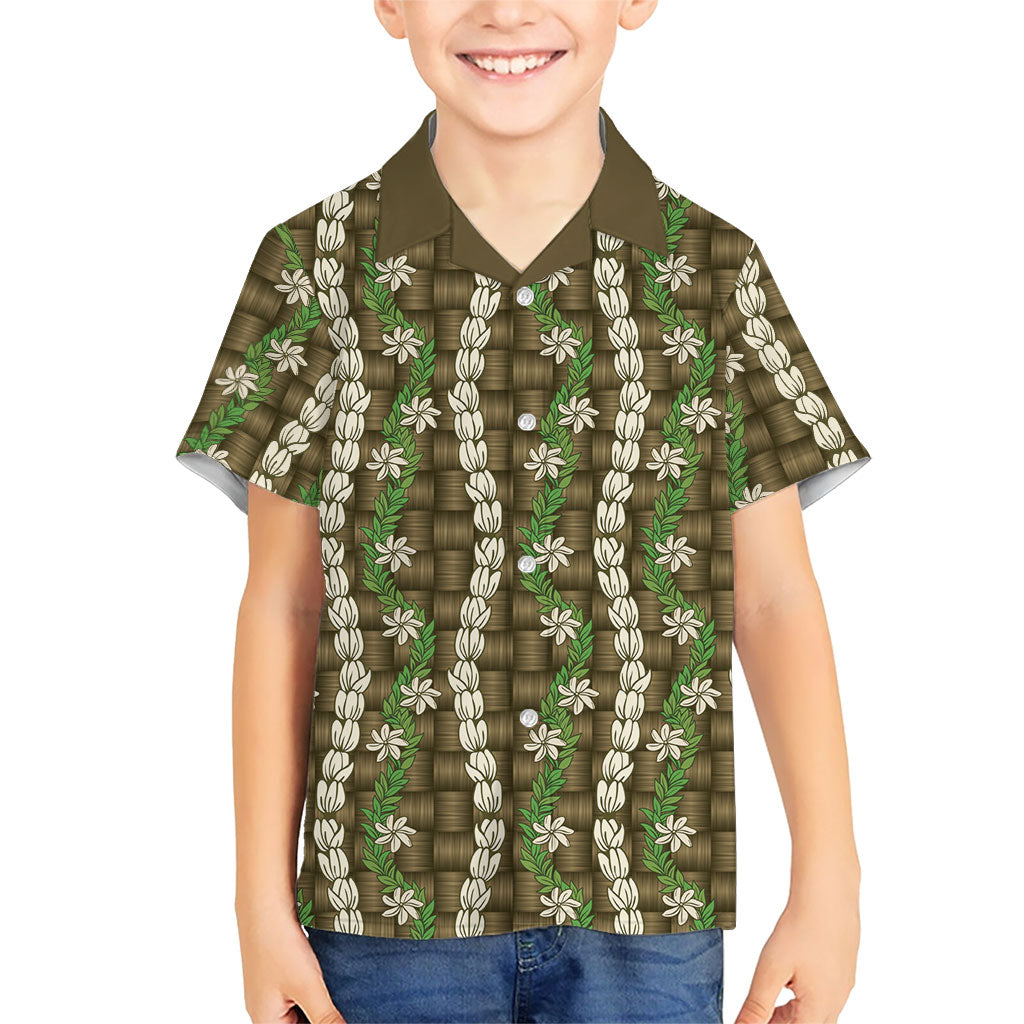 Pikake Maile Tiare Lei Family Matching Mermaid Dress and Hawaiian Shirt Natural Lauhala Pattern LT01 Son's Shirt Brown - Polynesian Pride