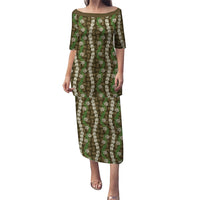 Pikake Maile Tiare Lei Family Matching Puletasi and Hawaiian Shirt Natural Lauhala Pattern