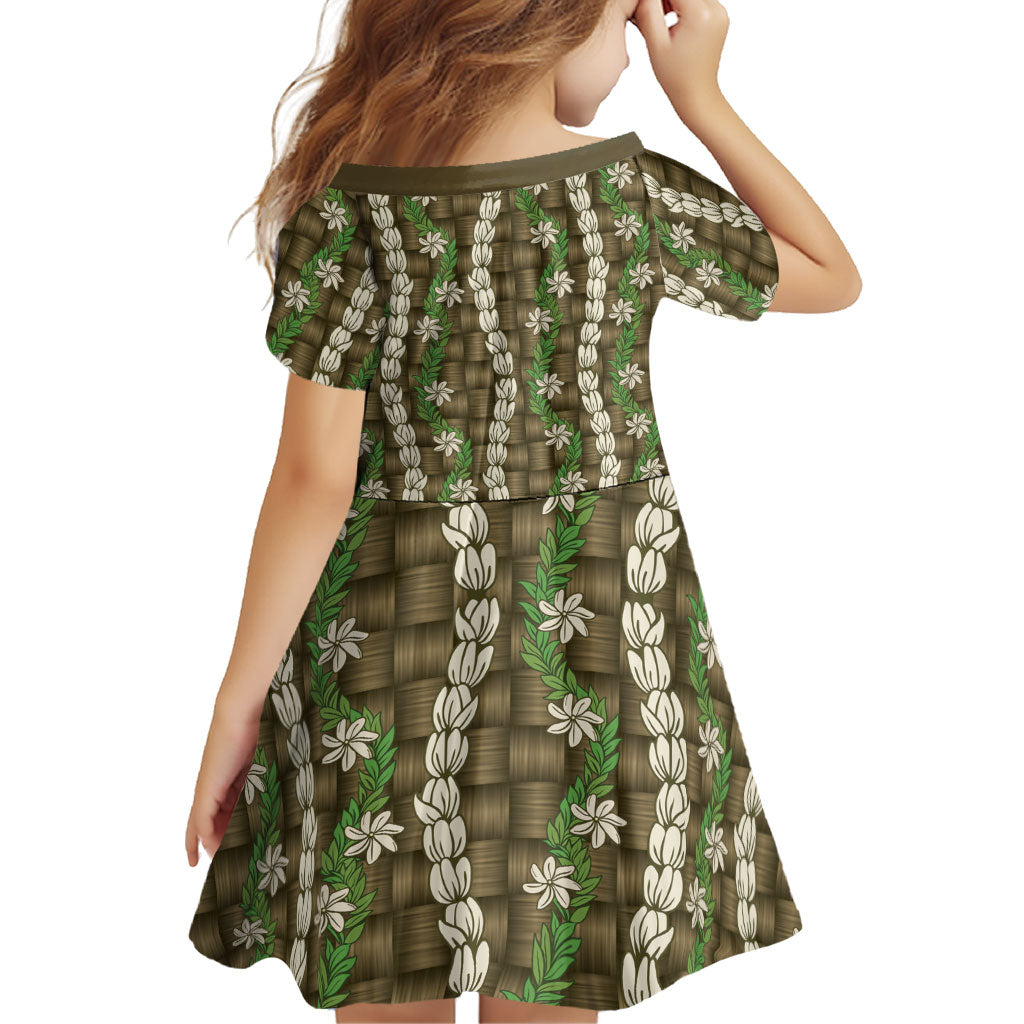 Pikake Maile Tiare Lei Family Matching Short Sleeve Bodycon Dress and Hawaiian Shirt Natural Lauhala Pattern LT01 - Polynesian Pride