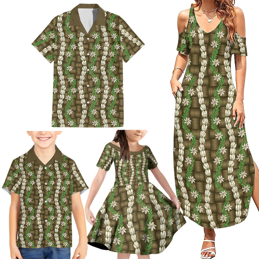 Pikake Maile Tiare Lei Family Matching Summer Maxi Dress and Hawaiian Shirt Natural Lauhala Pattern LT01 - Polynesian Pride