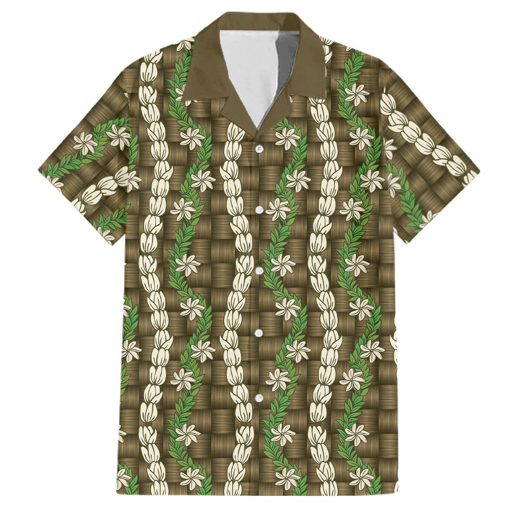 Pikake Maile Tiare Lei Family Matching Summer Maxi Dress and Hawaiian Shirt Natural Lauhala Pattern LT01 Dad's Shirt - Short Sleeve Brown - Polynesian Pride