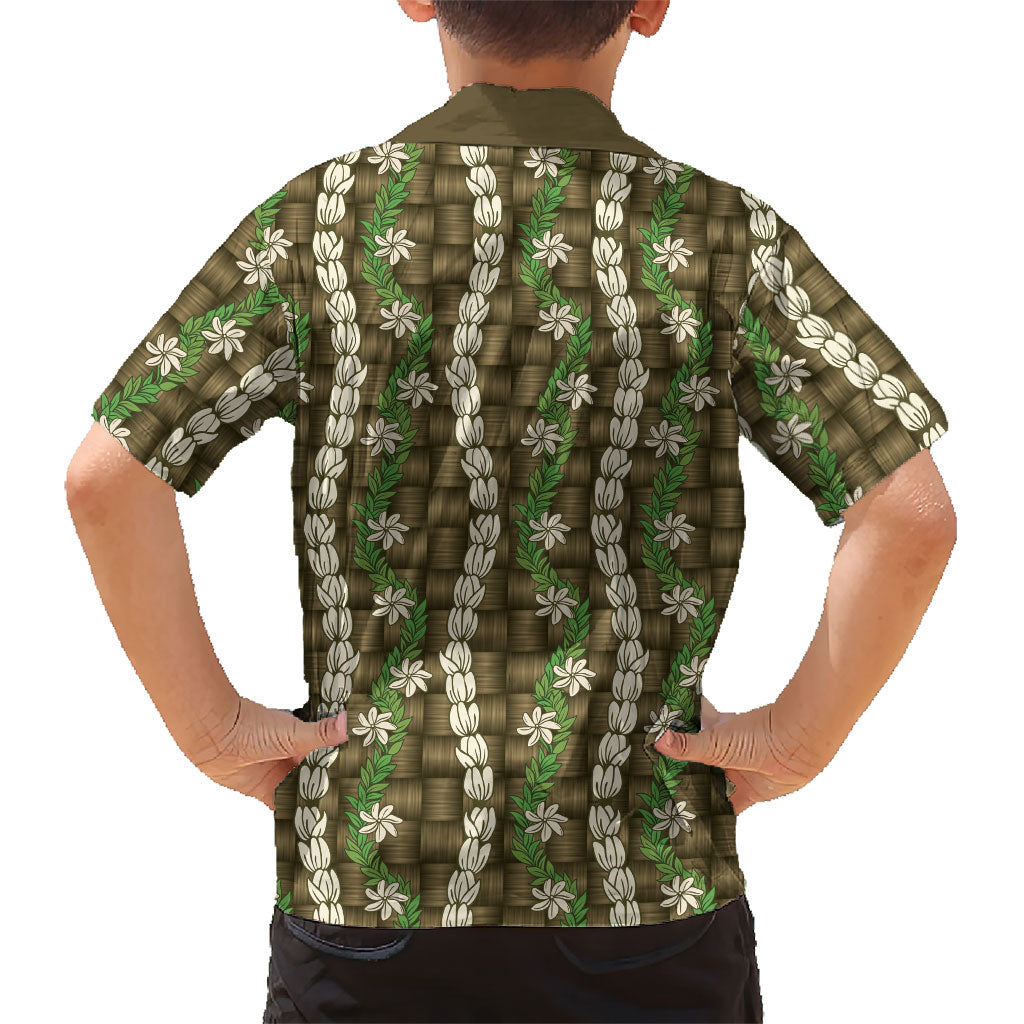 Pikake Maile Tiare Lei Family Matching Tank Maxi Dress and Hawaiian Shirt Natural Lauhala Pattern LT01 - Polynesian Pride