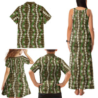 Pikake Maile Tiare Lei Family Matching Tank Maxi Dress and Hawaiian Shirt Natural Lauhala Pattern LT01 - Polynesian Pride