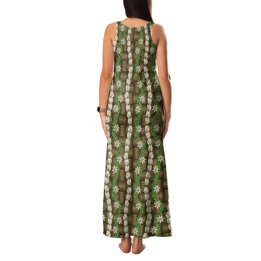 Pikake Maile Tiare Lei Family Matching Tank Maxi Dress and Hawaiian Shirt Natural Lauhala Pattern LT01 - Polynesian Pride