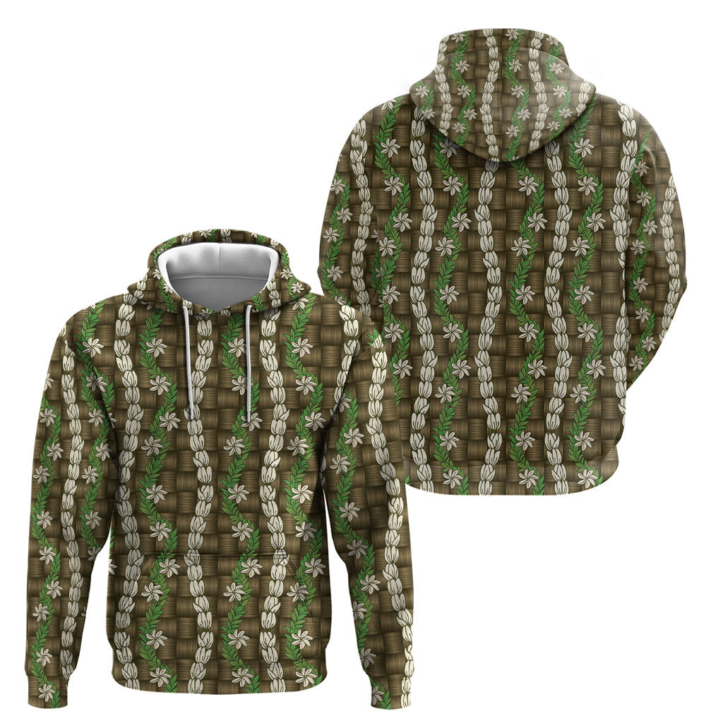 Pikake Maile Tiare Lei Hoodie Natural Lauhala Pattern