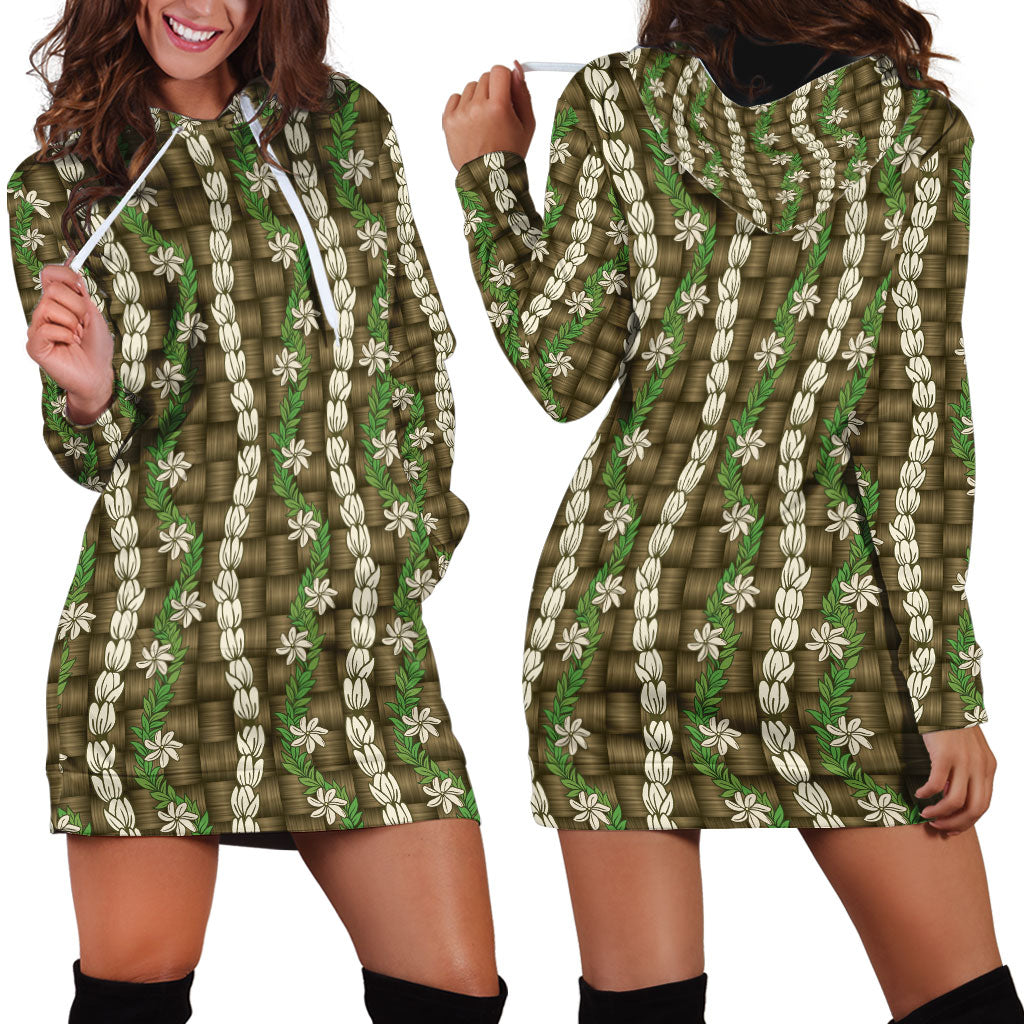 Pikake Maile Tiare Lei Hoodie Dress Natural Lauhala Pattern