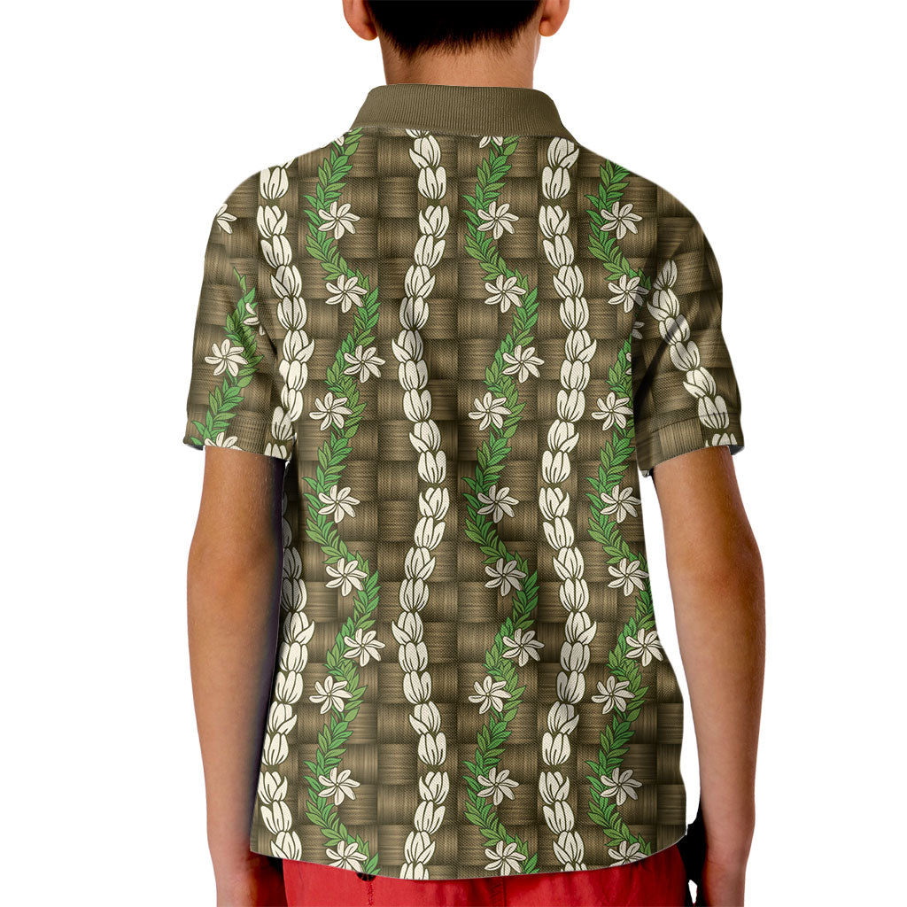 Pikake Maile Tiare Lei Kid Polo Shirt Natural Lauhala Pattern