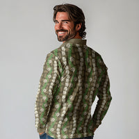 Pikake Maile Tiare Lei Long Sleeve Polo Shirt Natural Lauhala Pattern