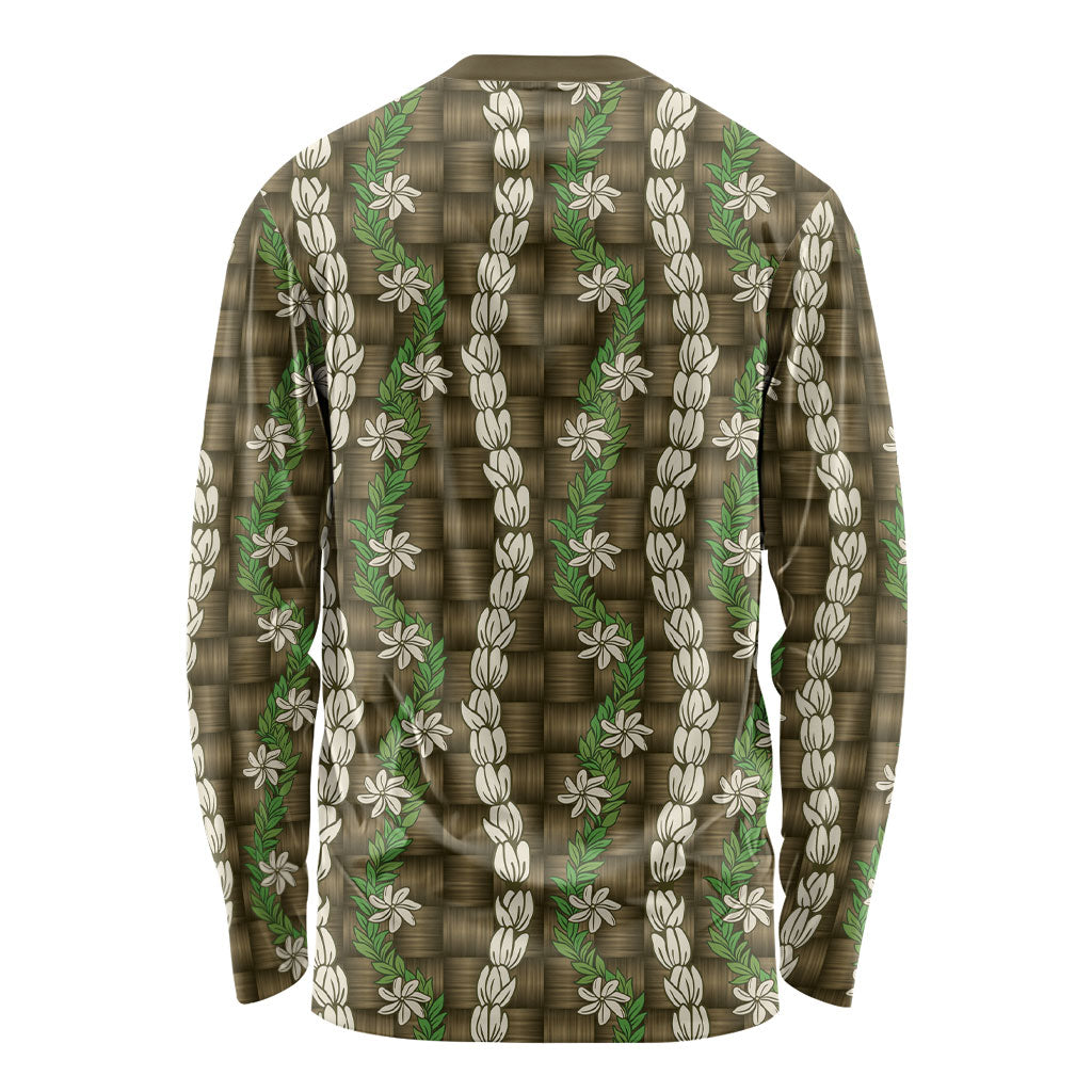 Pikake Maile Tiare Lei Long Sleeve Shirt Natural Lauhala Pattern