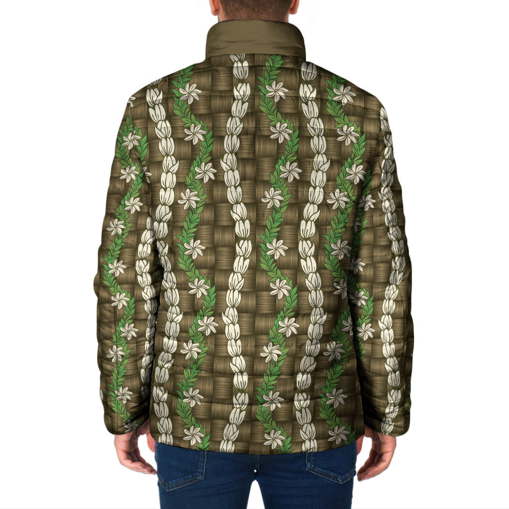 Pikake Maile Tiare Lei Padded Jacket Natural Lauhala Pattern