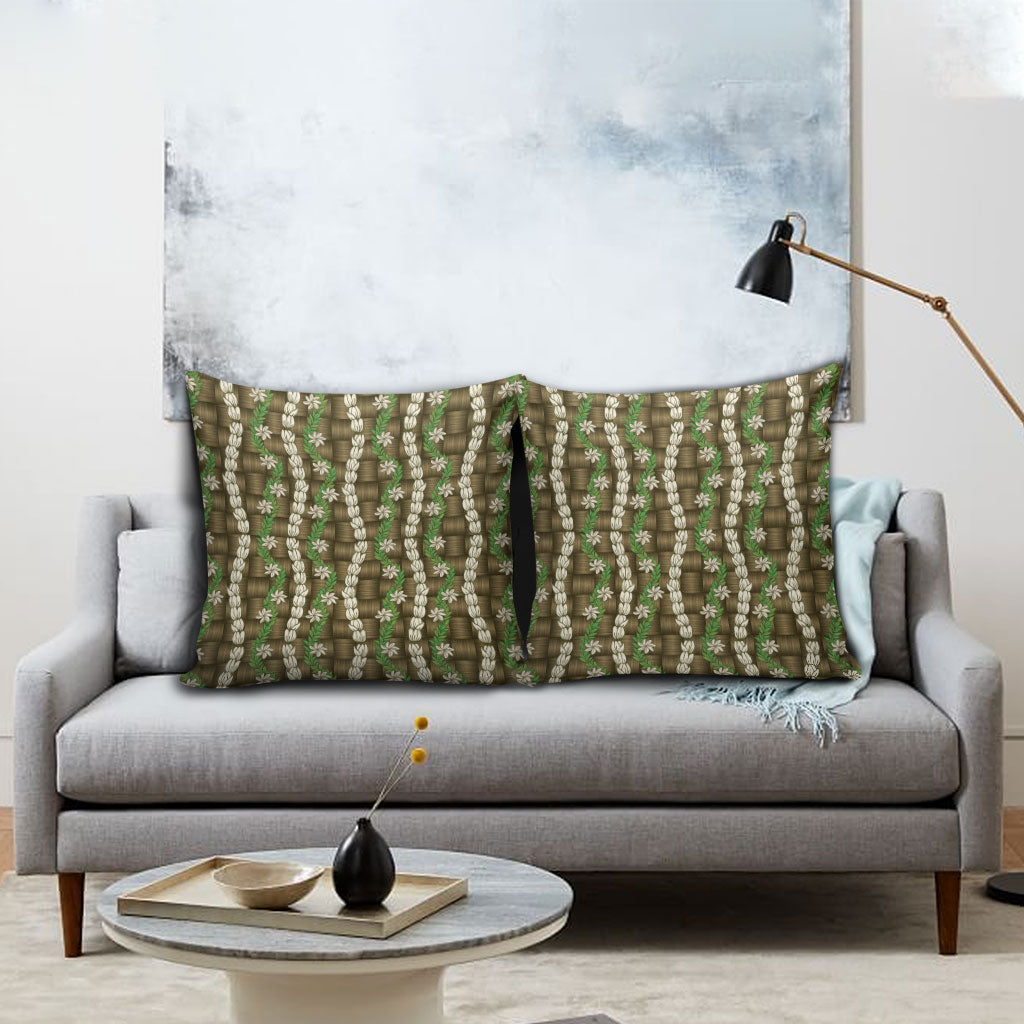Pikake Maile Tiare Lei Pillow Cover Natural Lauhala Pattern