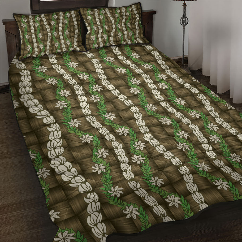 Pikake Maile Tiare Lei Quilt Bed Set Natural Lauhala Pattern LT01 Brown - Polynesian Pride