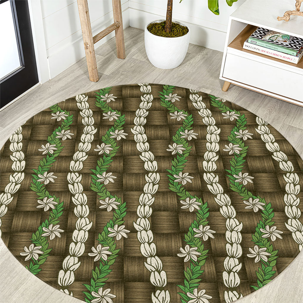 Pikake Maile Tiare Lei Round Carpet Natural Lauhala Pattern LT01 Brown - Polynesian Pride