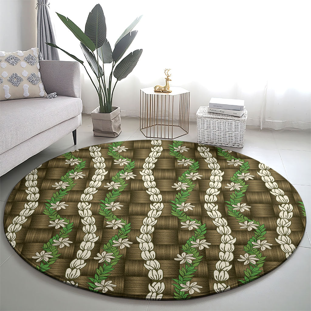 Pikake Maile Tiare Lei Round Carpet Natural Lauhala Pattern